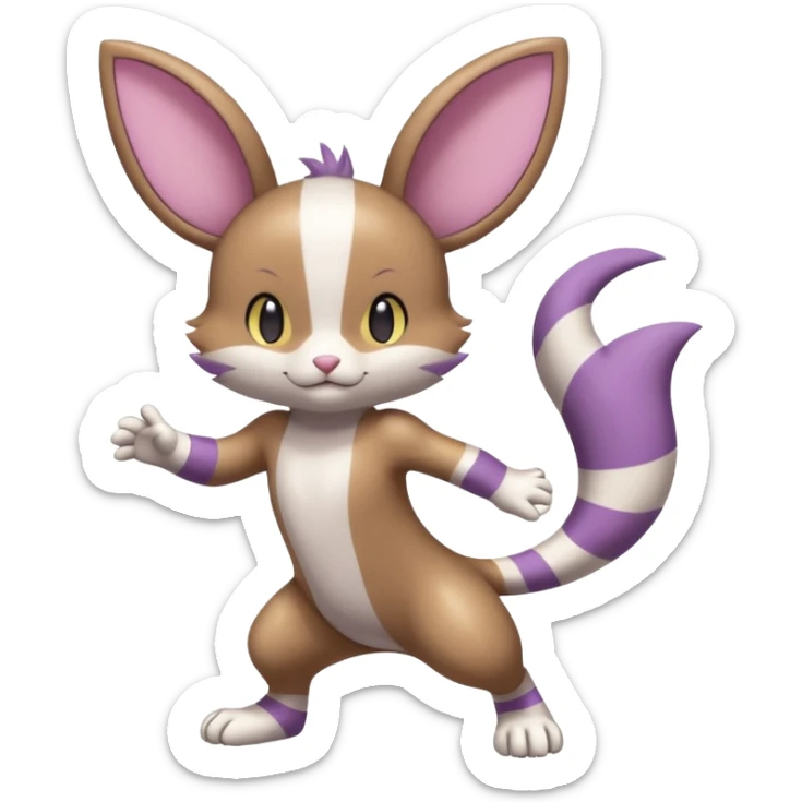 Purrloin-Minccino-Emolga-fusion (full body) with vertical white stripes running down the whole body sticker