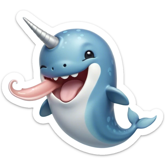 Cinematic Cute Yawning Narwhal Portrait Emoji, Head tilted slightly with a dramatic, wide-open yawn, showcasing a sleek, graceful form and a subtly curved tusk, sleepy eyes half-closed in drowsy contentment, Simplified yet irresistibly adorable features, highly detailed, glowing with a soft, cozy oceanic glow, high shine, relaxed yet expressive, stylized with a touch of whimsical charm, bright and endearing, soft glowing outline, capturing the essence of a drowsy yet affectionate sea guardian that seems ready to drift out of the screen for a nap! sticker