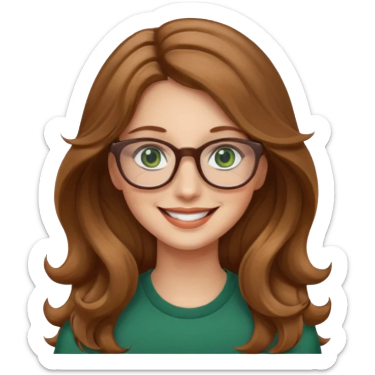 long wavy light brown hair woman with green eyes and glasses smiling sticker