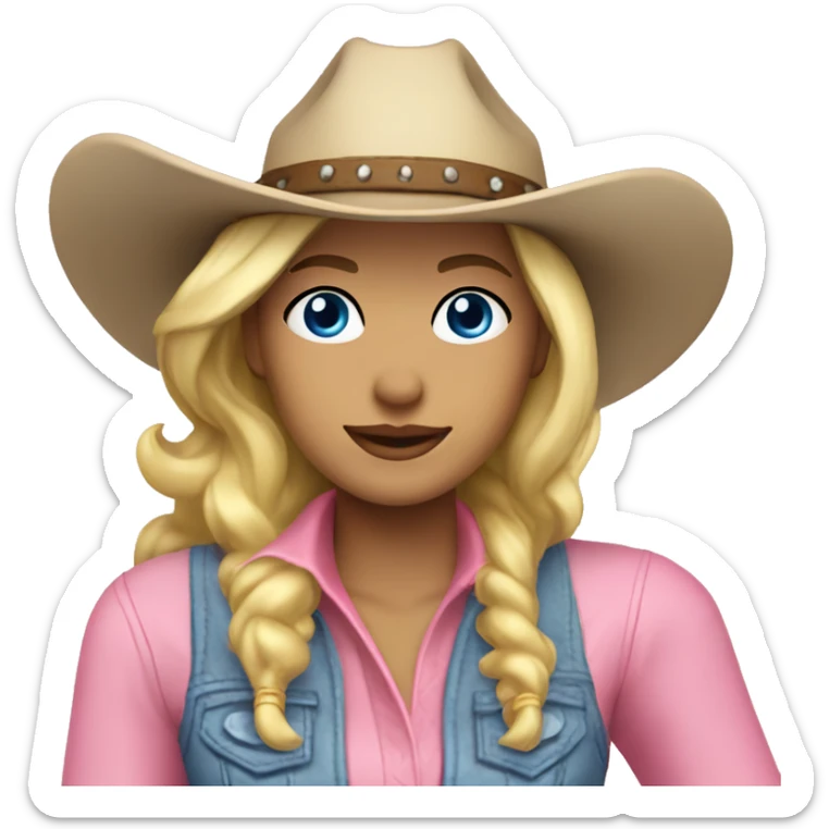 Blonde cowgirl, waist up, blue eyes, pink outfit  sticker