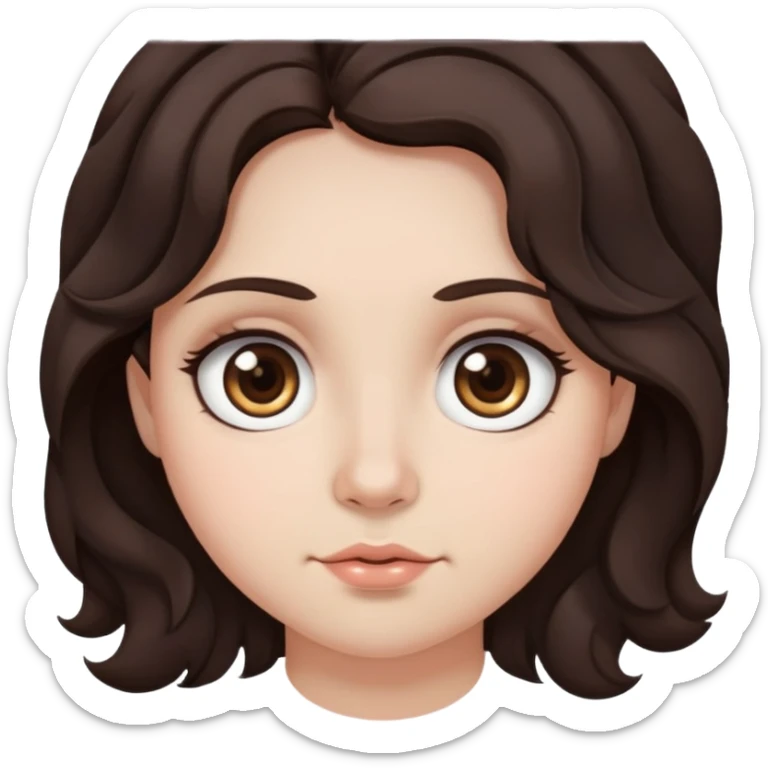 Cabelo castanho escuro ondulado um pouco longo,  pele branca, olhos castanhos,um pouco gorda, olhos um pouco grandes e um piercing no bridge! sticker