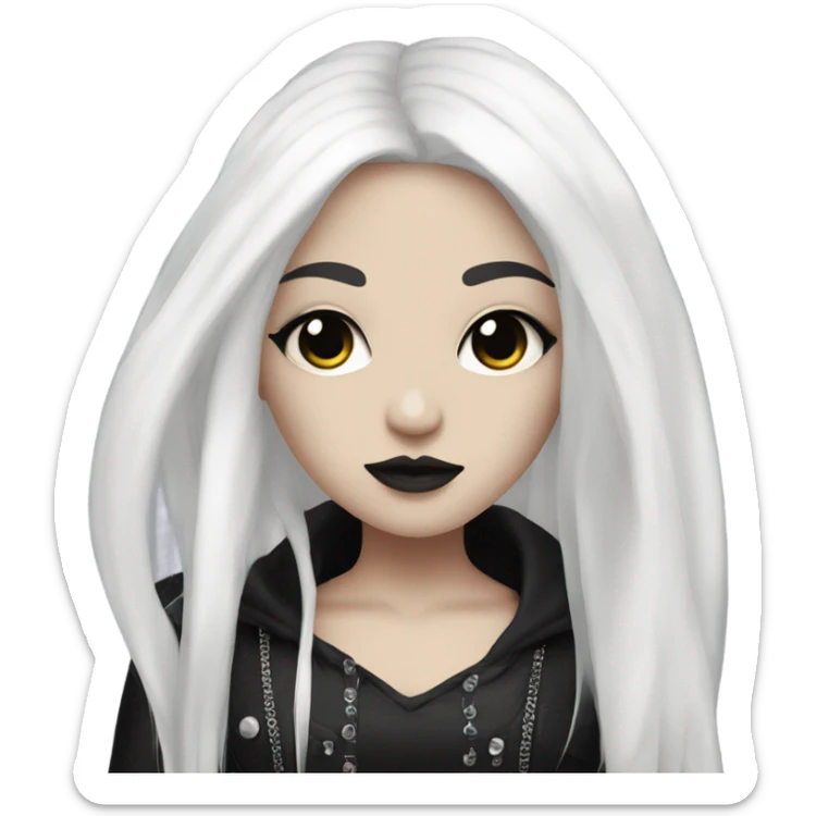 girl with white skin, black hair and white strands in goth style sticker