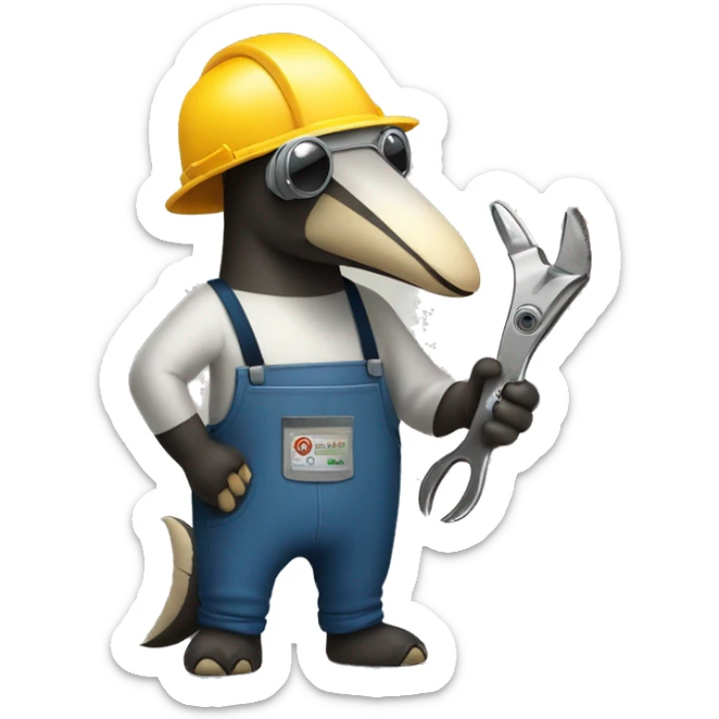 The anteater is wearing a welder's mask and has pliers in his hands sticker