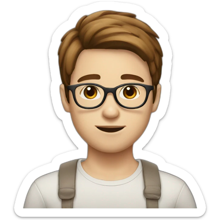 Boy with white skin and brown straight hair and round glasses, brown eyes sticker