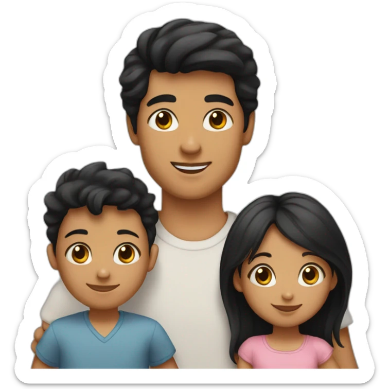 Family of three, woman with black hair, men with black hair, baby girl, 2 cats sticker