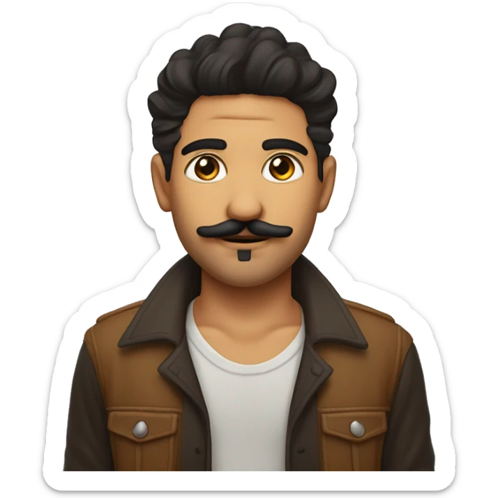 chico moreno con tupe, ojos color miel, bigote, y perilla, con dilataciones en las orejas y un piercing septum sticker