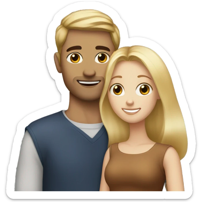 Blonde haired blue eyed woman hugging auburn haired brown eyed man sticker
