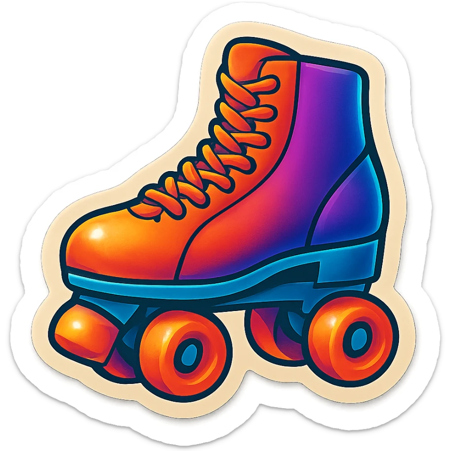 retro sticker art of a roller skate, 80s style, no border, transparent background sticker