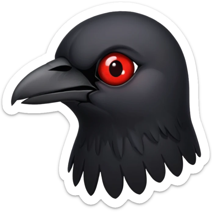 A black crow that has lost one of its eyes and that part has turned red and is bleeding. sticker