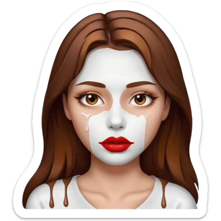 Brown Hair Woman , white paint , drip, face, hot  Sexy, lips sticker