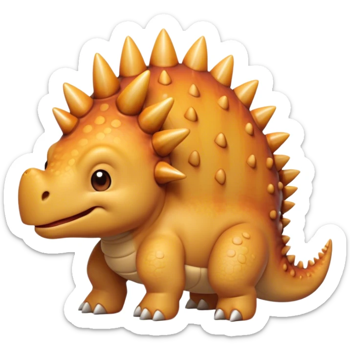 Cinematic Cute Stegosaurus Portrait Emoji, Head tilted playfully with a cheeky grin, featuring a charming, low-profile body with iconic, rounded bony plates and a spiky tail, a small head with sparkling, curious eyes, Simplified yet irresistibly adorable features, highly detailed, glowing with a warm, inviting earthy glow, high shine, affectionate and spirited, stylized with a touch of whimsical prehistoric charm, soft glowing outline, capturing the essence of a mischievous yet endearing Stegosaurus that seems as if it could waddle out of the screen into your arms! sticker