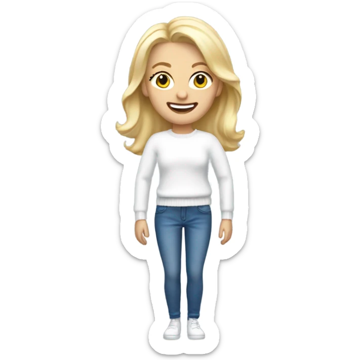 Happy white woman with blonde hair and white christmas jumper and blue jeans  sticker