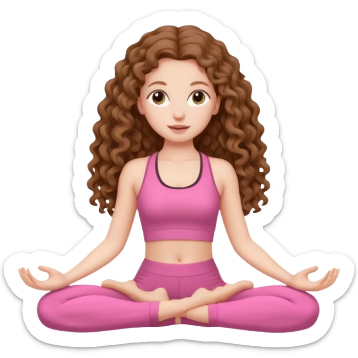 pale white girl with long brown curly hair yoga pink sticker