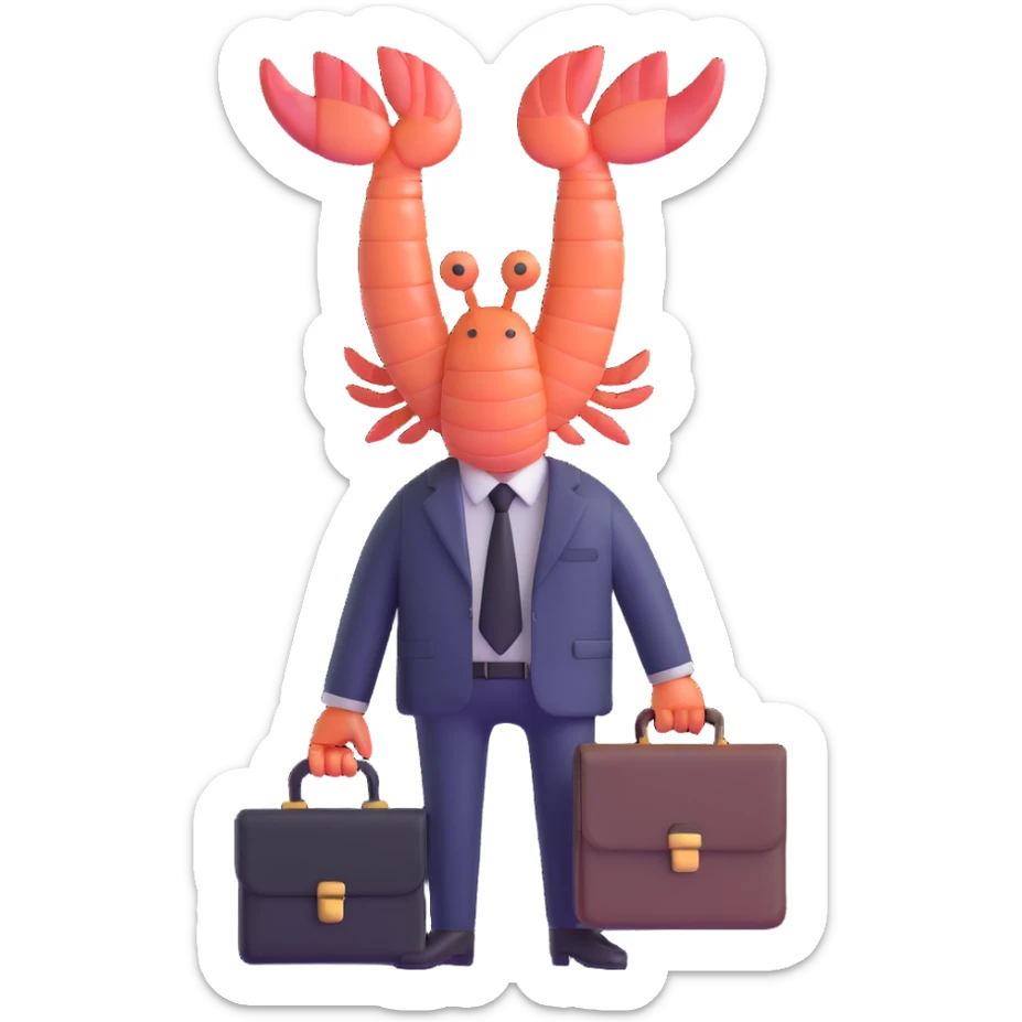 shrimp wearing business suit with briefcase, businessman shrimp, memoji style sticker