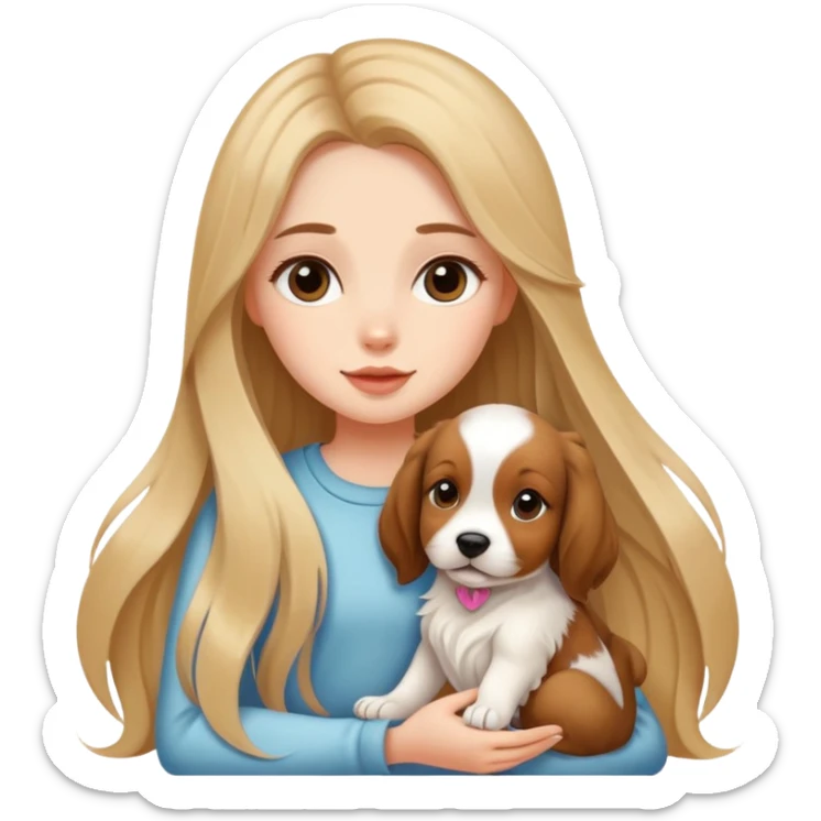 girly girl with long hair and a puppy sitting beside her sticker