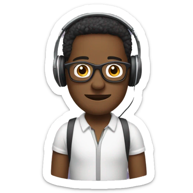 add podcast headphones. Make characters African American. One character wearing glasses.   sticker