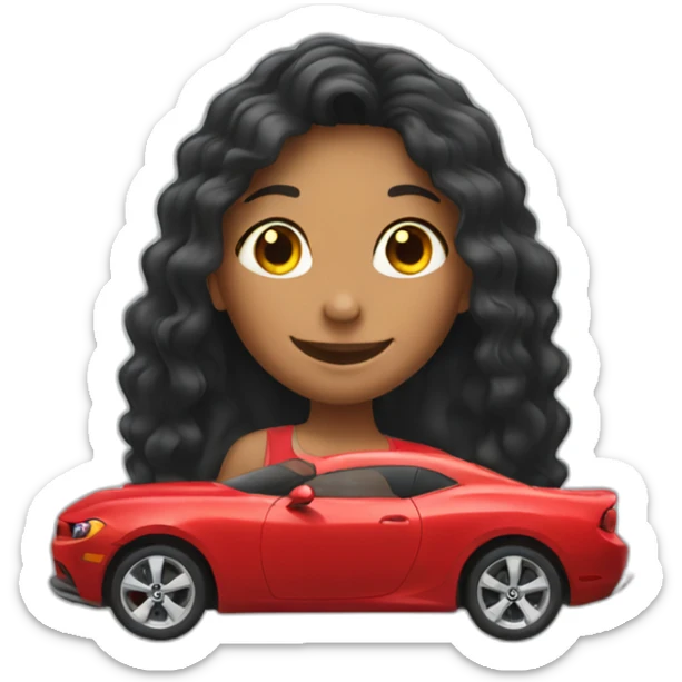 red car with happy girl who is black long hair sticker
