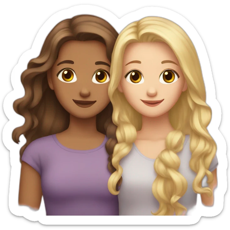 two girls hugging one blonde hair and brown eyes - one brunette and brown eyes  sticker