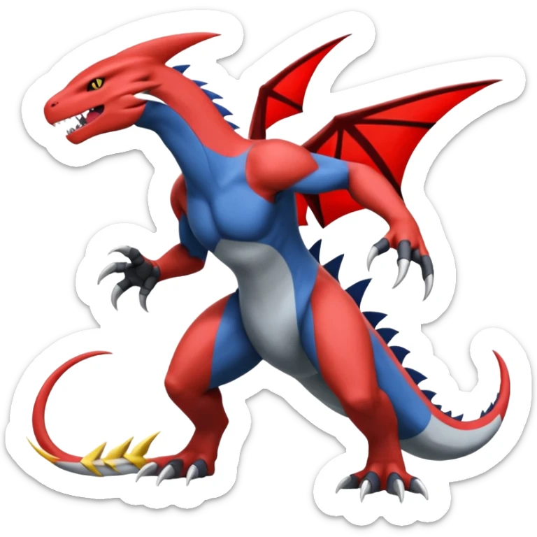 Handsome cool badass edgy Charmeleon-Latias-Garchomp-Giratina-Pokémon-Fakémon-fusion-hybrid-creature, full body sticker