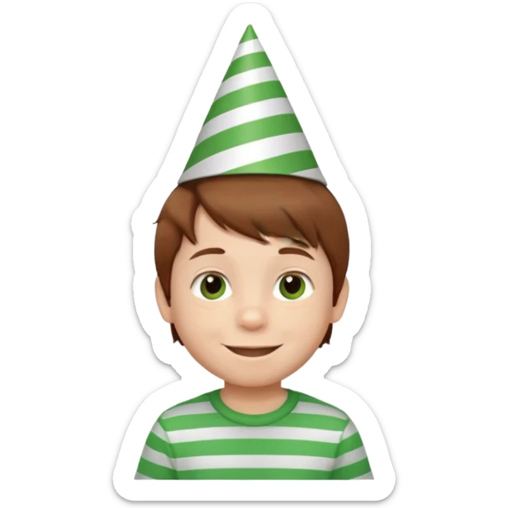 a little boy with birthday hat, striped green shirt, brown hair















 sticker