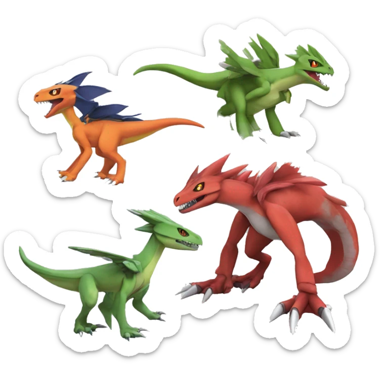  Cool Edgy Digimon-Fakemon-Guilmon-Grovyle-Flygon-Velociraptor-Dragon full body sticker