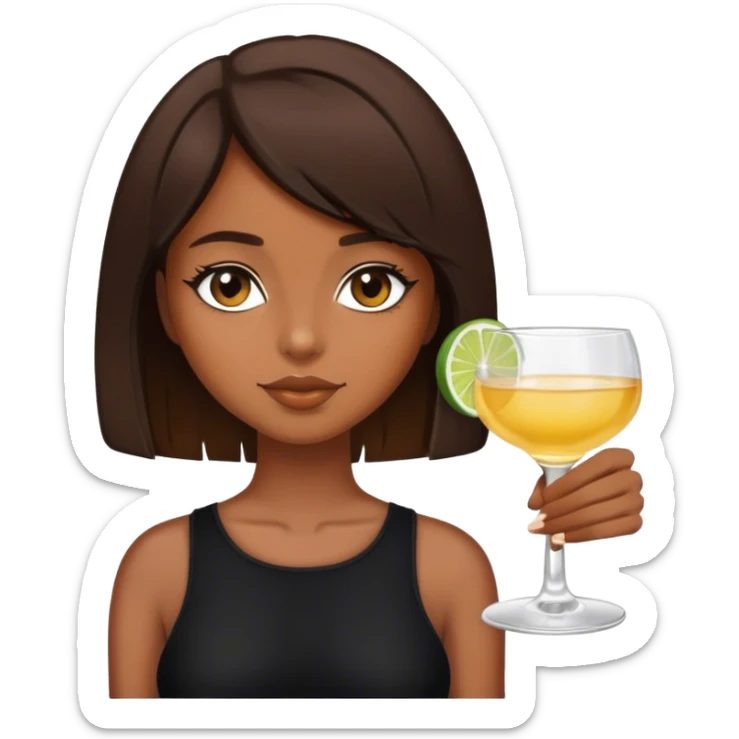 brown hair girl with short bob with a shot of tequila wearing black sticker
