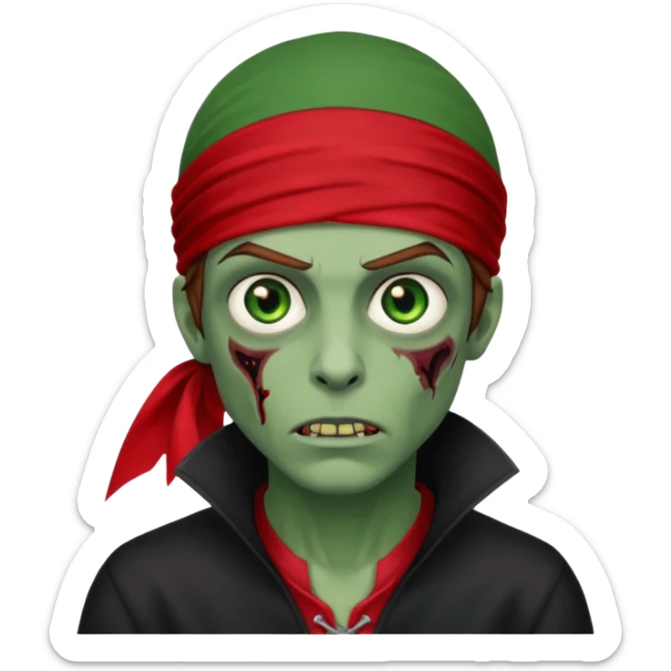 Red durag, men zombie with brown hair color and green eye color, with dark vampire clothes, green skin sticker