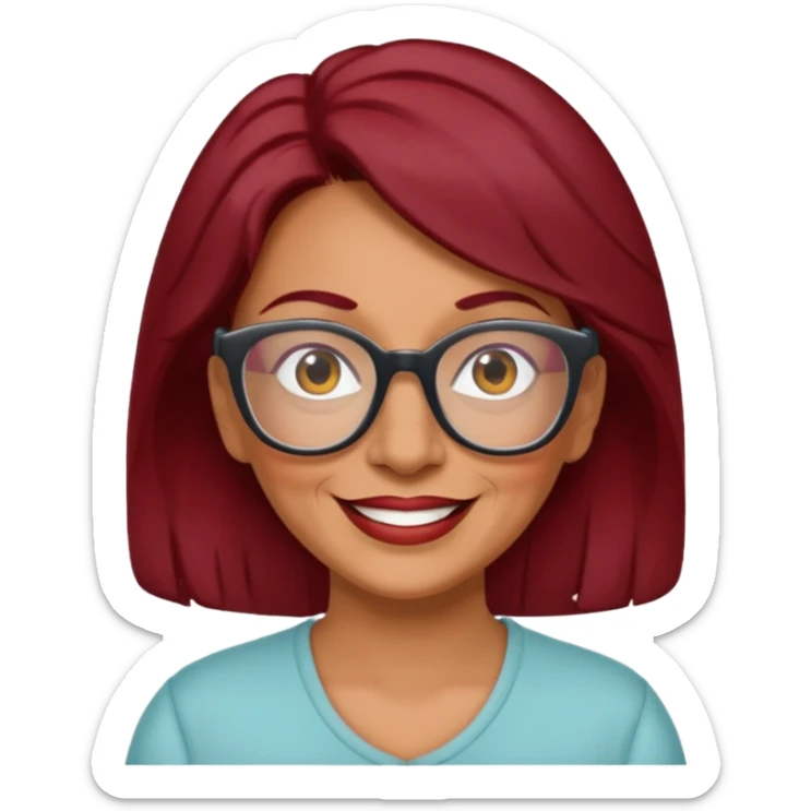 Cheerful older hispanic woman with dark red hair and glasses sticker