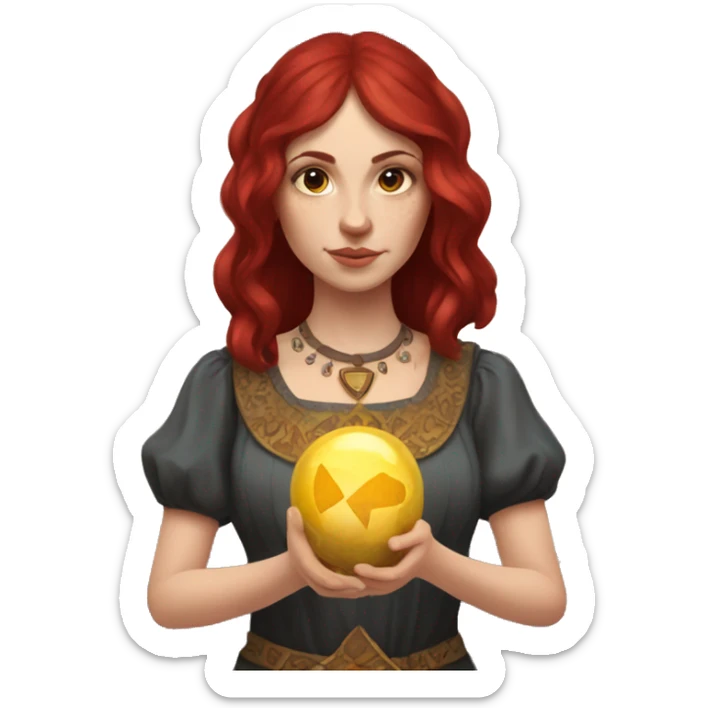 Slavic girl with burgundy hair with tarot in the hands  sticker