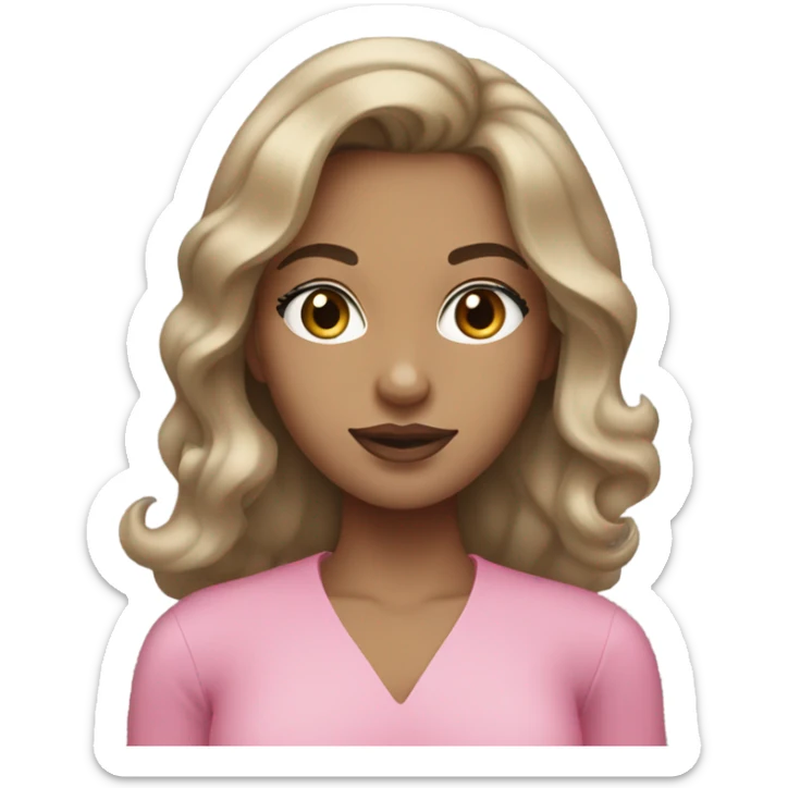 dark blonde hair girl with grey eyes pinkynude lips and blowout sticker