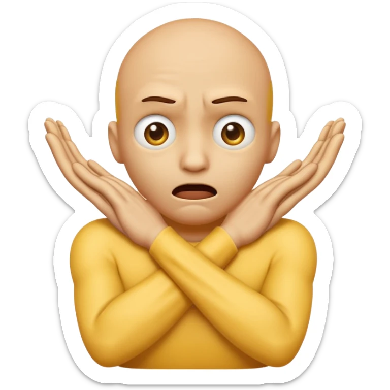 Yellow face emoji strangling itself with 2 arms crossed and hands saround neck and eyes looking up in fear sticker