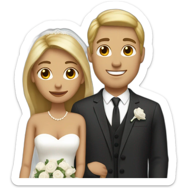 Tan woman with brown hair and white man with blonde hair getting married sticker
