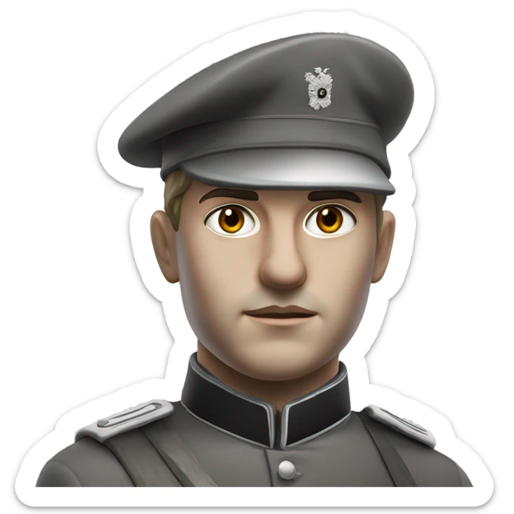 photorealistic 30 years old german soldier the middle of the XX century gray uniform detailed face with wrinkles, closed mouth, small eyes  sticker