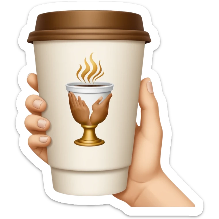 una mano con un bicchiere di carta con dipinto sopra le mani della creazione di adamo
 sticker