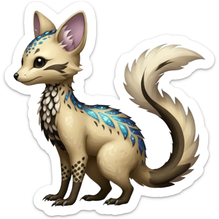 Feral Rare Fantasy Dark sparkly shiny Vernid-Trico-species by LiLaiRa, random markings, tufted tail, tufted ears, full body sticker