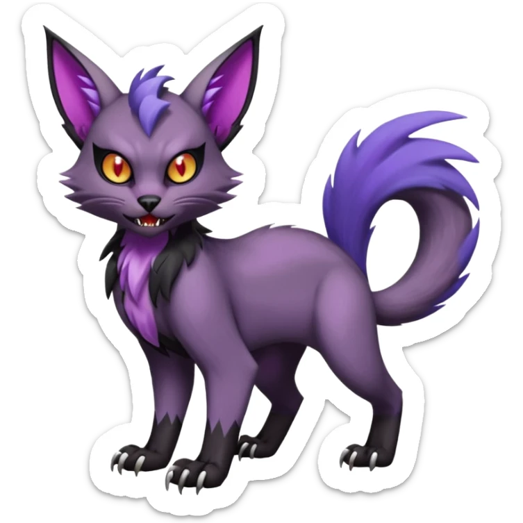 dark edgy Noivern-Noibat-Purloin-Torracat-Lykoi-Caracal-cat-Fakemon-fusion-hybrid-creature sticker