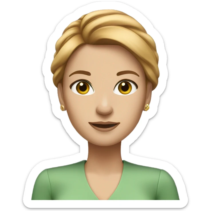 executive woman, straight golden brown hair, green eyes, lilac dress sticker