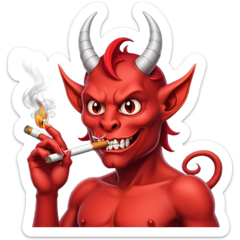Diablito de cara roja con un cigarro pero el cigarro en la boca y menos humanoide sticker