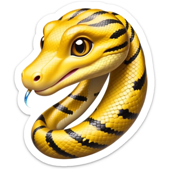 cinematic-cute-anaconda-portrait-emoji,-head-tilted-playfully-and-inquisitively,-with-a-sleek,-shimmering-body-adorned-with-detailed-scale-sriped patterns-and-round,-sparkling-eyes-full-of-wonder,-simplified-yet-irresistibly-adorable-features sticker
