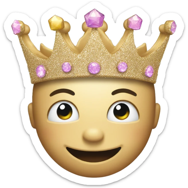 glittery crown with happy smile and happy eyes on the crown a crown emoji sticker
