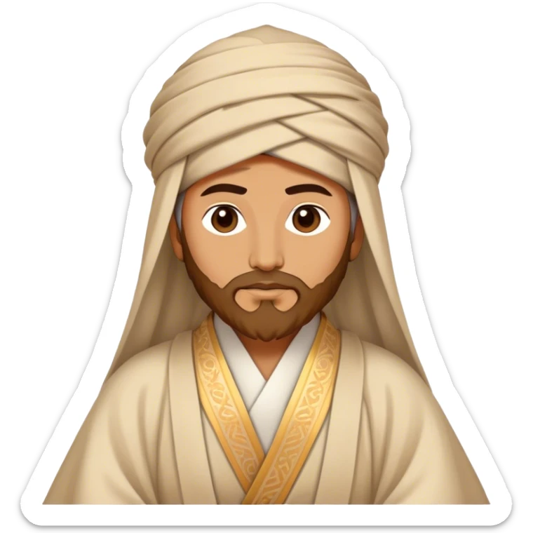 Cinematic Realistic Rumi Portrait Emoji, depicted as a mystical poet with soulful eyes and flowing traditional robes, rendered with delicate textures and ethereal soft lighting that captures his transcendent spiritual wisdom. sticker
