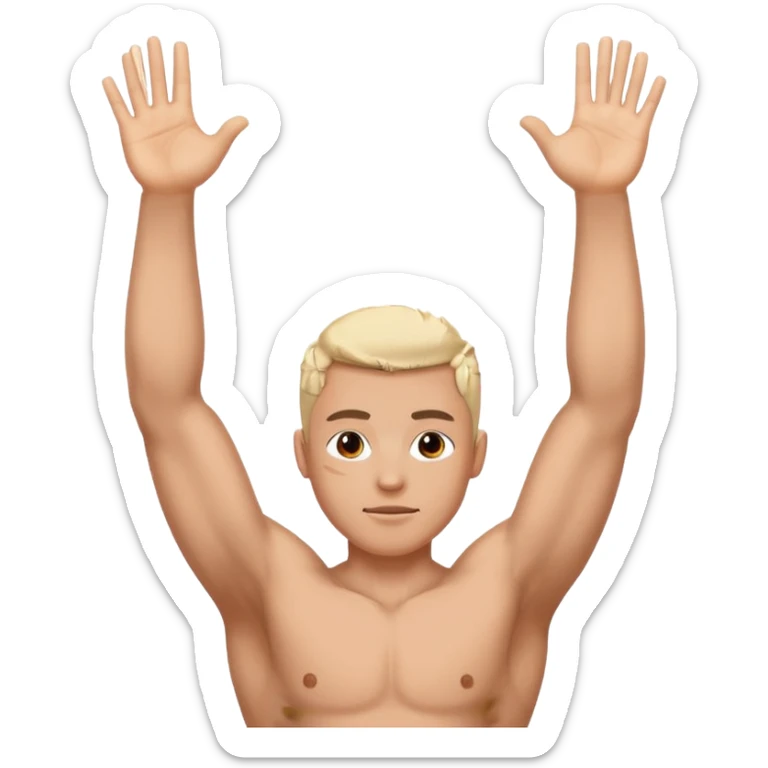 Una persona levantando los brazos y que en el brazo derecho tenga un 6 y en el otro un 7 sticker