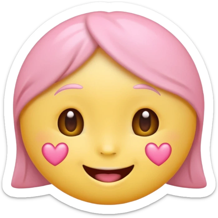 cute emoji, heart eyes, playful grin, pastel pink and yellow sticker