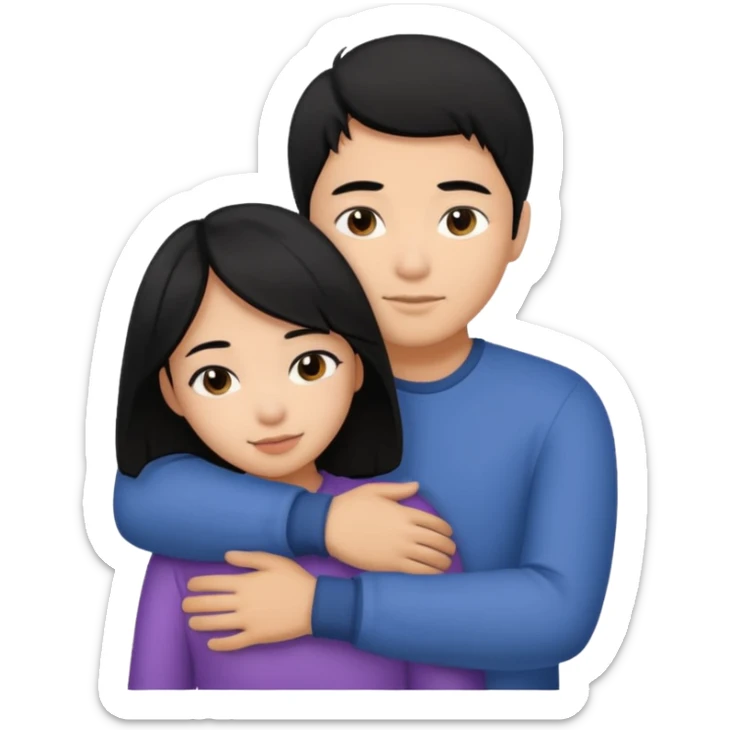 Asian Man black hair hugging girl with black hair sticker
