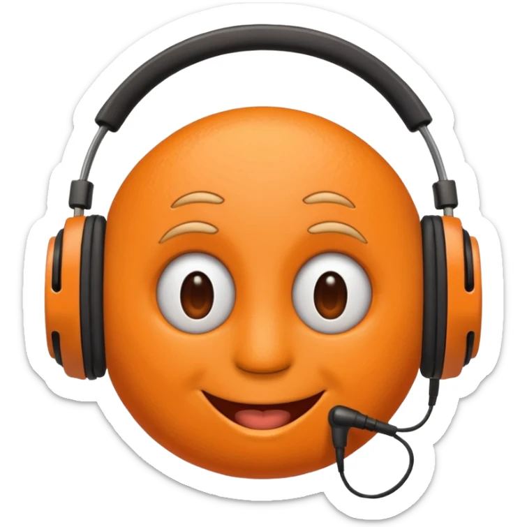 Orange happy face emoji with a couple of hair,headphones,and antennas. sticker