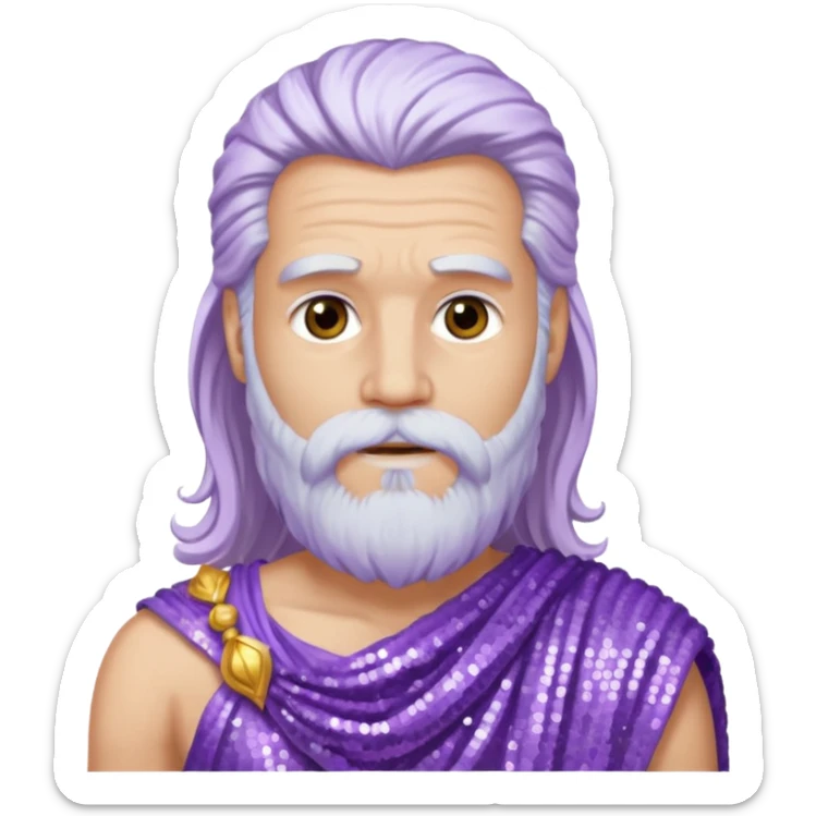 Jupiter from Roman Deities with long white hair and beard, lilac sequin toga sticker
