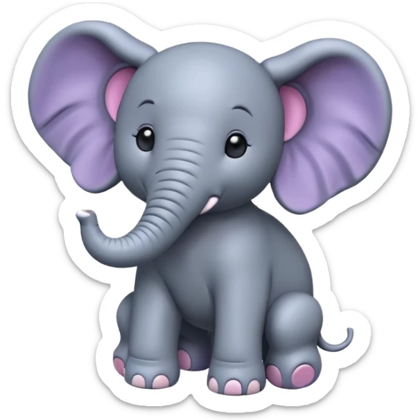 Isolated, breathtakingly vivid and intricately detailed digital illustration of the most incredibly adorable elephant with floppy big ears, figurine imaginable, toy style. sticker