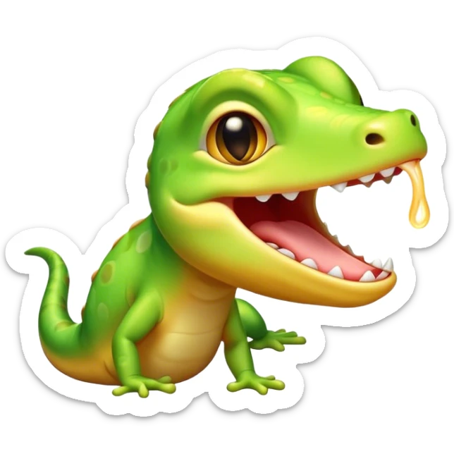 Cinematic Cute Yawning Gecko Portrait Emoji, Head tilted slightly with a dramatic, wide-open yawn, showcasing a compact, smooth-scaled body with slightly drooping eyelids and a relaxed, open-mouthed expression, Simplified yet irresistibly adorable features, highly detailed, glowing with a soft, cozy ambient glow, high shine, relaxed yet expressive, stylized with a hint of whimsical charm, soft glowing outline, capturing the essence of a drowsy yet affectionate gecko that appears ready to stretch out for a nap! sticker