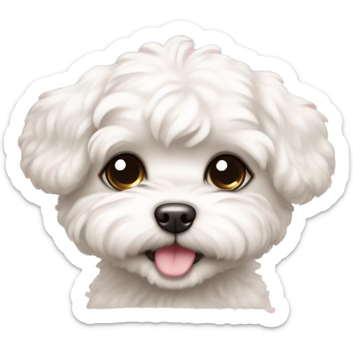 A white Shih-Poo puppy in a chibi style with big eyes and a cute smile, with small pink hearts. sticker