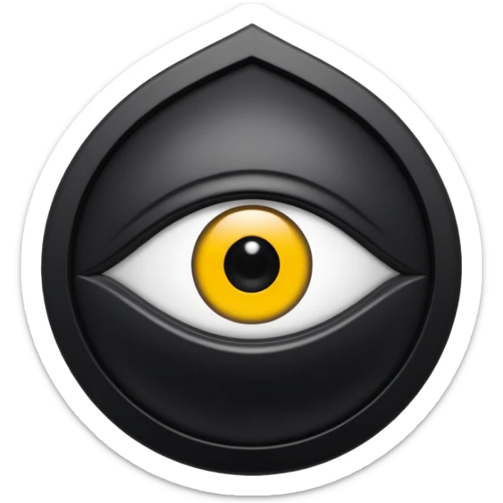 Minimal emoji, gothic religious relic made of matte black metal, engraved eye symbol above a number 8, ancient sacred fashion artifact aesthetic, sculptural form, no glow, no neon, flat emoji style, centered, transparent background sticker